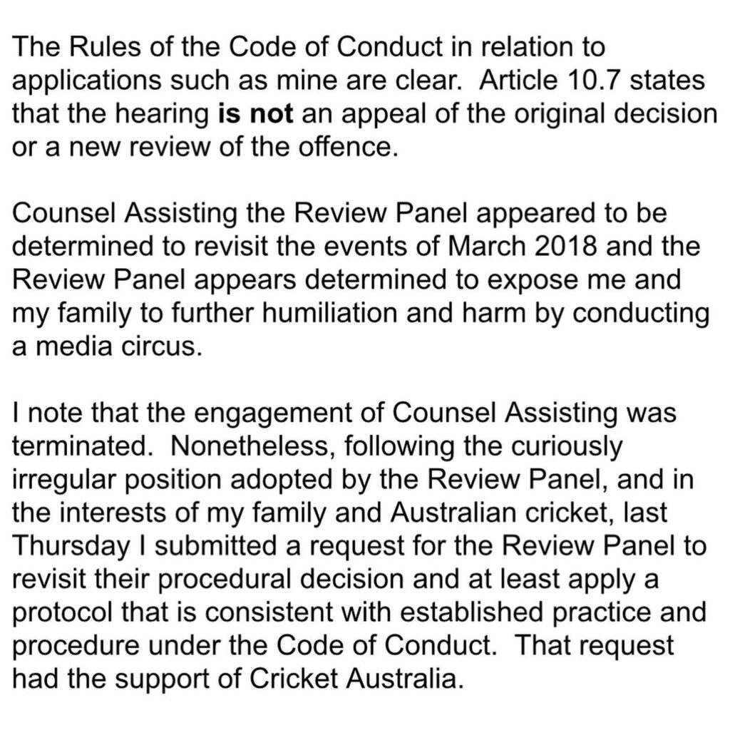 Cricket Australia statement on Warner!