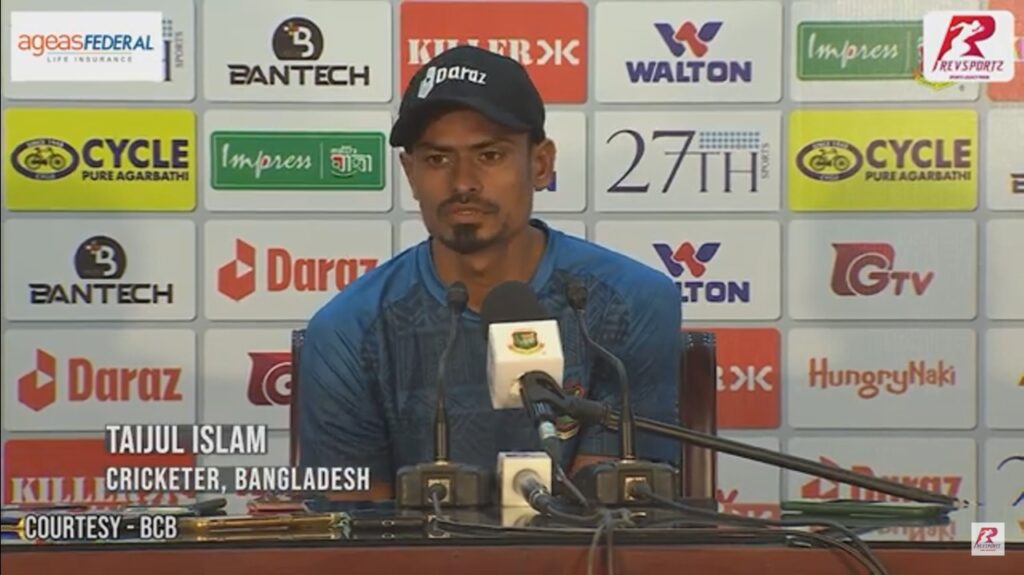 Taijul Islam, standout bowler for Bangladesh addresses the media in the press confererence