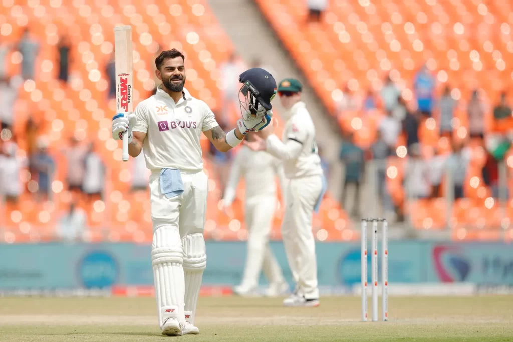 Virat Kohli celebrating his 28th Test Ton