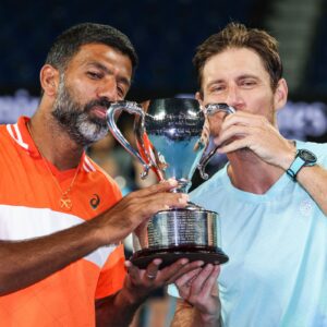 Both champions celebrating with the trophy. Pic credits (ATP)