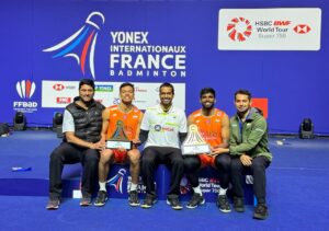 Satwik-Chirag with Gopi Sir after winning the French Open 2024