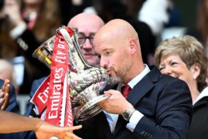 Eric ten Hag with the FA Cup Trophy