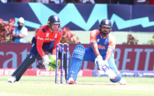 Rohit Sharma hitting a reverse sweep vs England