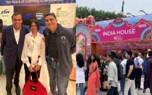 Boria Majumdar and Sharmistha Gooptu with Mukesh Ambani at the India House in Paris Olympics 2024