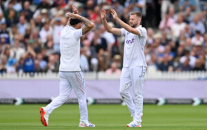 Gus Atkinson after taking a wicket vs West Indies