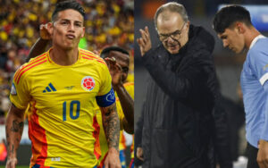 James Rodriguez and Marco Bielsa with Uruguay players