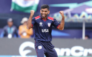 Saurabh Netravalkar after taking a wicket