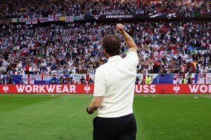 Southgate celebrating the victory with the fans