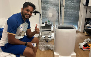 Harmanpreet Singh with all smiles after ac installation