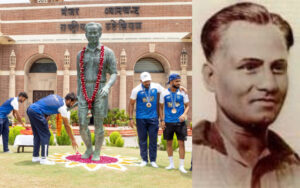 Indian Hockey team paying their respect to the Late Major Dhyan Chand after winning Bronze medal in the Paris Olympics 2024