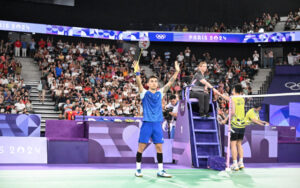 Lakshya Sen after victory in the quarter final of the Paris Olympics 2024