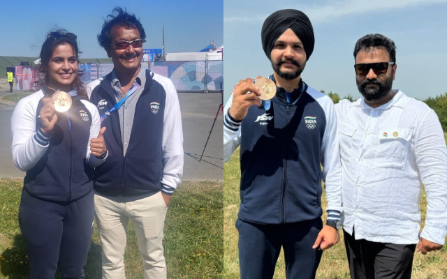 NRAI needs to rethink on hiring coaches for next Olympics cycle Manu Bhaker with her coach, Japal Rana and Sarabjot Singh with his coach, Abhishek Rana