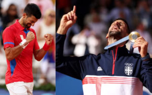 Novak Djokovic after winning the Gold medal in the Paris Olympics 2024