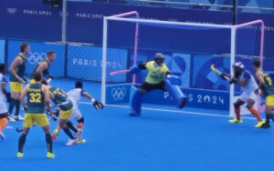 PR Sreejesh with a superb save vs Australia