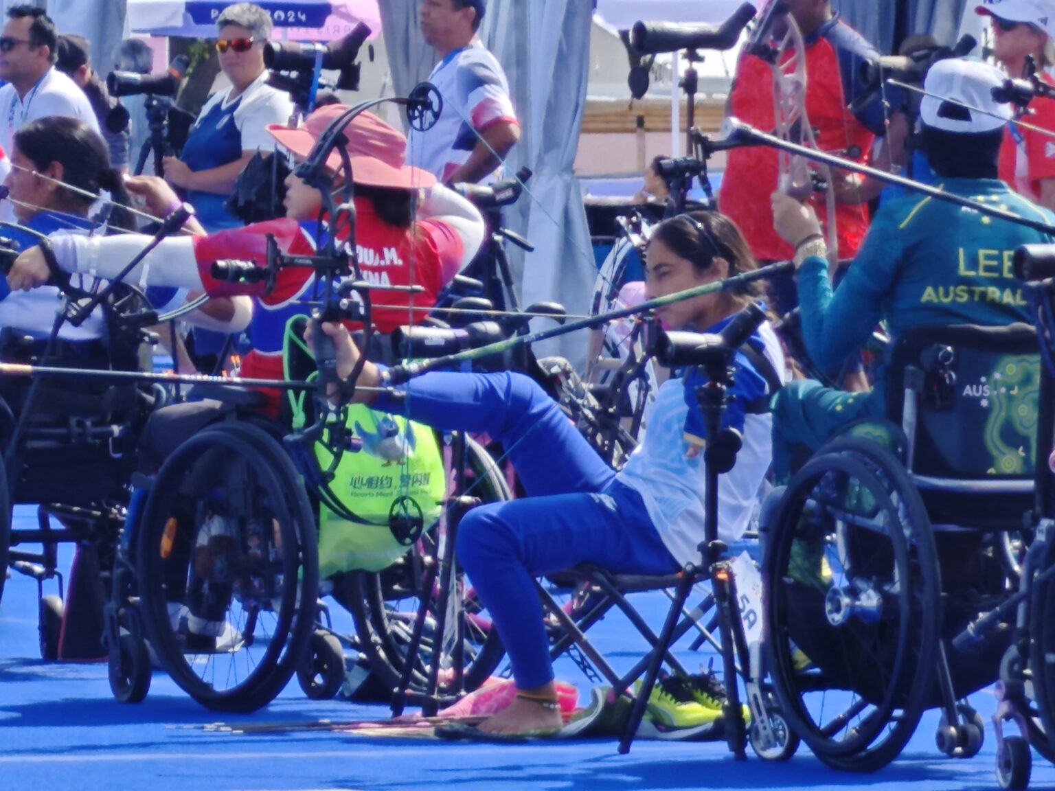 Sheetal Devi in action in the Paris Paralympics 2024