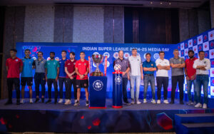 Coaches and Captains of various teams at the Media Day in Kolkata ahead of the Indian Super League 2024-2025 season