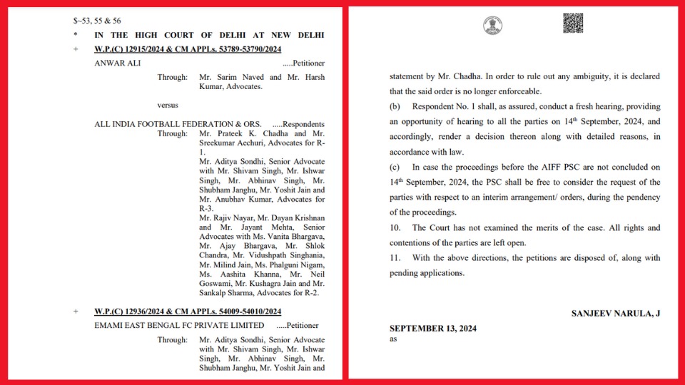 Court directs AIFF to hear Anwar Ali case afresh, PSC can pass interim order