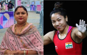 Karnam Malleswari (left) at the Paris 2024 Olympics. Mirabai Chanu after her silver effort at the Tokyo Olympics