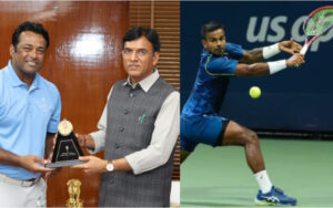 Legend Leander Paes met Sports Minister Mansukh Mandaviya in New Delhi on Thursday and Sumit Nagal at the US Open recently