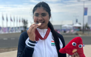 Rubina Francis with her Bronze medal in the Paris Paralympics 2024