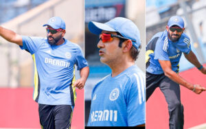 Rohit Shama, Gautam Gambhir, and Jasprit Bumrah for team India