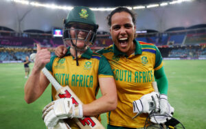 South Africa players in joy after defeating Australia