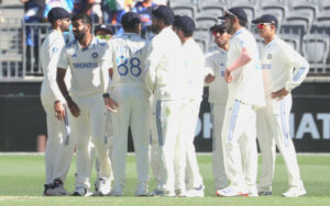 Jasprit Bumrah with his teammates in the Perth Test