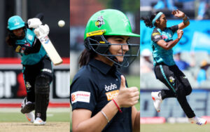 Jemimah Rodrigues, Yastika Bhatia, and Shikha Pandey in the WBBL 10