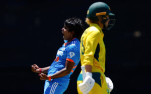 Arundhati Reddy after taking a wicket in the third ODI