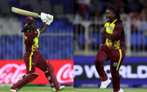 Deandra Dottin in action for West Indies in the Women's T20 World Cup 2024