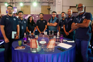 Sourav Ganguly director of cricket Delhi Capitals and staff pose for picture during the WPL Player Auction held at the ITC Gardenia Hotel in Bengaluru, India on the 15th December 2024 