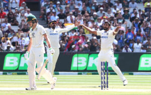 Jasprit Bumrah celebrates after Sam Konstas' wicket at the MCG