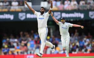 Jasprit Bumrah celebrating after taking a wicket at the Gabba