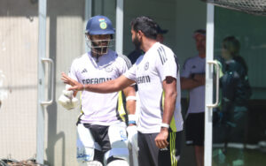 Jasprit Bumrah with Nitish Kumar Reddy at the MCG nets