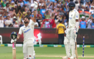 Nitish Kumar Reddy with his celebration after his maiden Test ton at the MCG alongside Washington Sundar