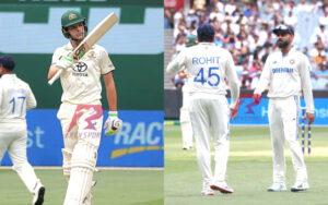 Sam Konstas and Virat Kohli with Rohit Sharma at the MCG