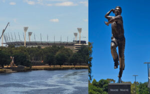 Shane Warne's statue and MCG