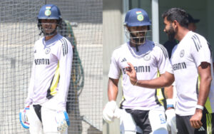 Shubman Gill, Nitish Kumar Reddy with Jasprit Bumrah at the MCG nets