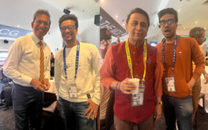 Agnijit Sen with Harsh Bhogle and Sunil Gavaskar