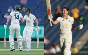 Annabel Sutherland and Beth Mooney in action for Australia in the Women's Ashes Test at the MCG