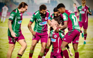 Jamie Maclaren after scoring vs East Bengal in Guwahati