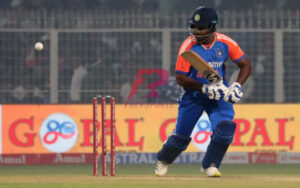 Sanju Samson in action vs England in the first T20I at the Eden Gardens