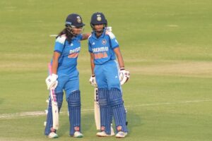 Tejal Hasabnis and Pratika Rawal in action against Ireland Women