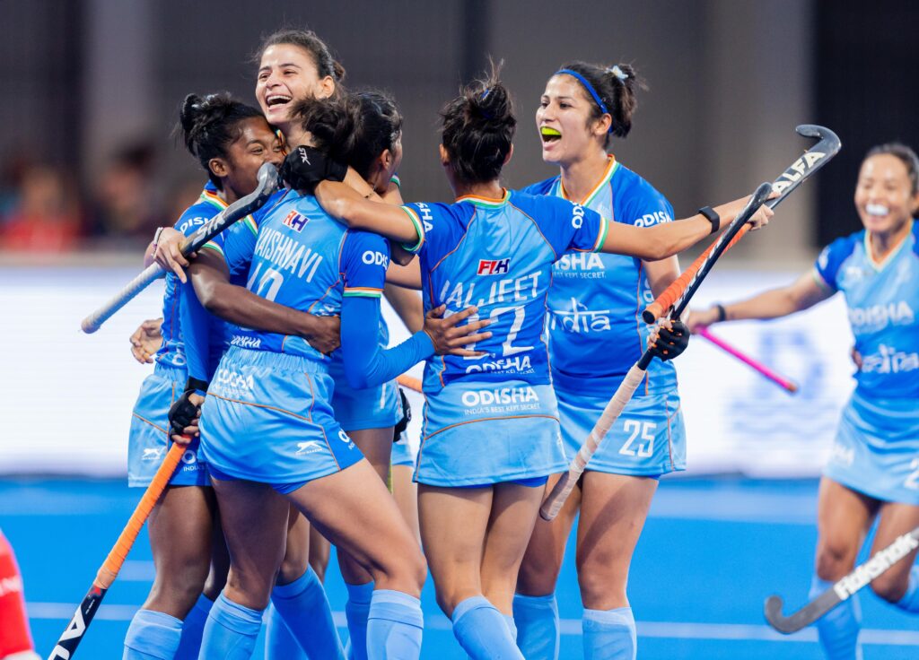 Indian Women’s Hockey Team celebrates against England in the FIH Women’s Pro League