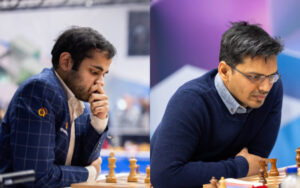 Arjun Erigaisi and Pentala Harikrishna at the Tata Steel Chess