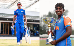 G Kamalini with the U19 World Cup trophy and Harmanpreet Kaur for Mumbai Indians