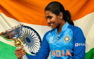 Gongadi Trisha with the Women's U19 T20 World Cup title in 2023