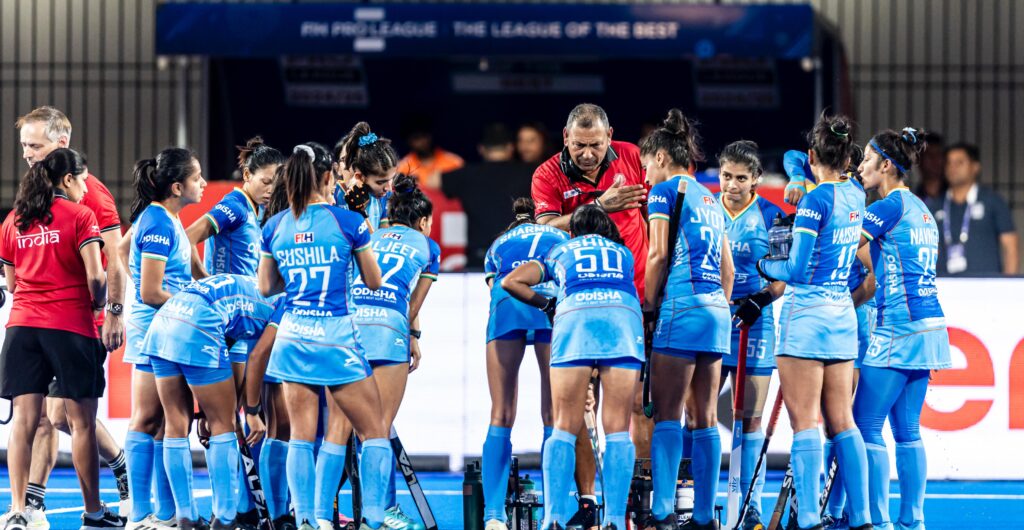 Indian women’s hockey players in action against Spain in FIH Hockey Pro League