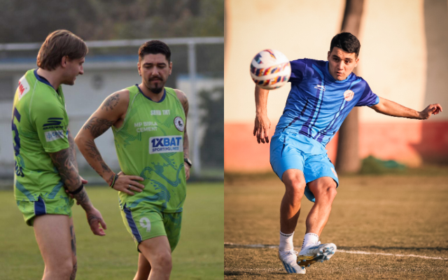 Can Punjab halt Mohun Bagan’s Juggernaut? Jason Cummings with Dimitri Petratos for Mohun Bagan and Punjab FC players in practice