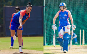 Marizanne Kapp for DC and Nat Sciver-Brunt for MI during the WPL 2025